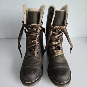 Dr. Martens Rare Olive Green Leather Fur-Lined Boots